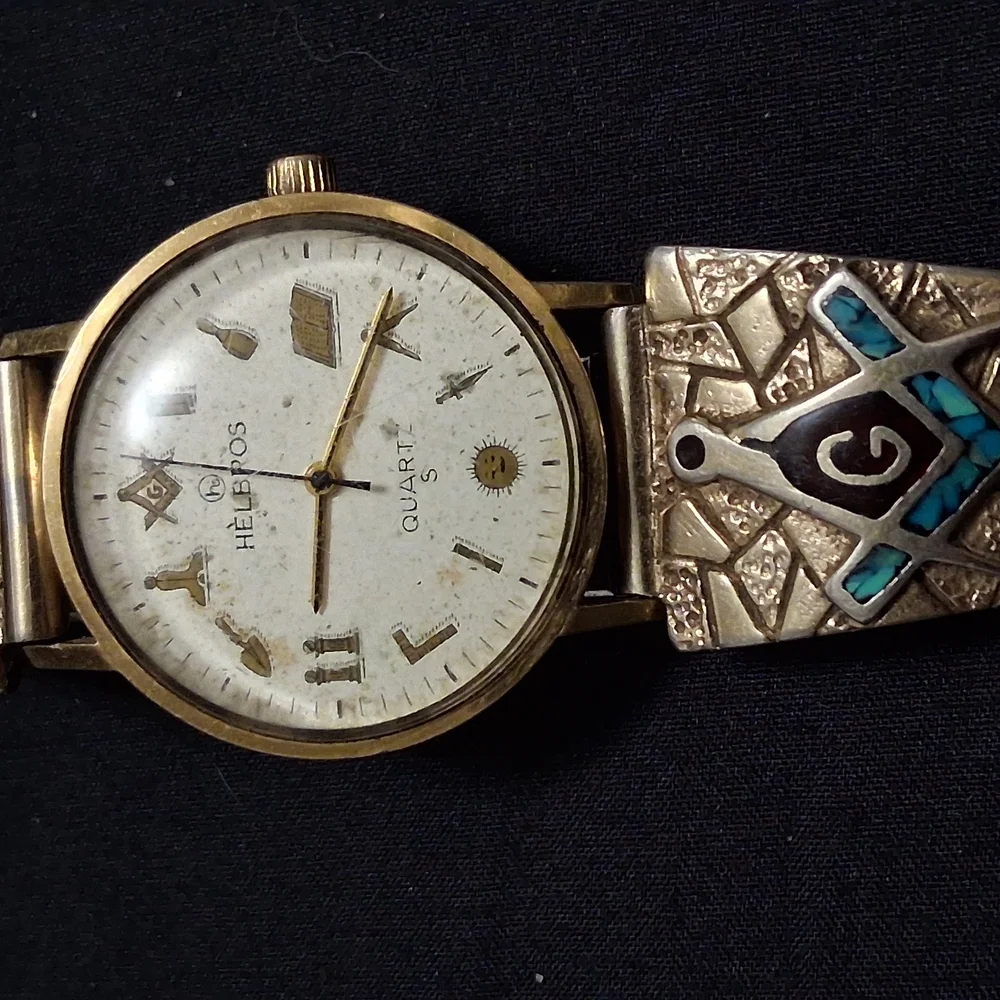 Helbros Gold Masonic Quartz Watch